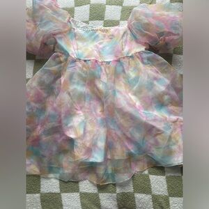 Pastel Cotton Candy Puff Sleeve Dress